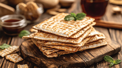 Homemade Matzah with Fresh Rosemary Garnish.
