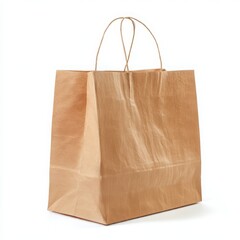Paper shopping bag with handles on white background