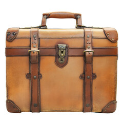 Classic leather suitcase evokes nostalgia for travelers and adventure seekers, Suitcase old luggage leather bag travel tourist, Transparent background