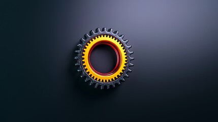 Naklejka premium Close-up of a vibrant, intricate gear against a dark background, showcasing engineering design