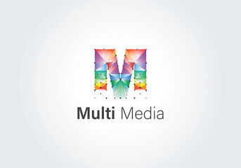 colorful geometric letter m multimedia logo design