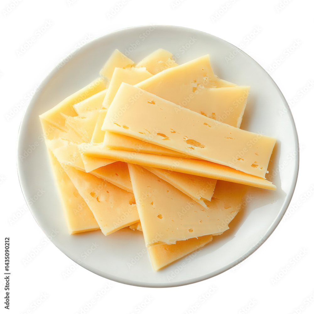 Aufkleber a plate filled with multiple slices of yellow cheese. showcasing a smooth texture and small holes. i