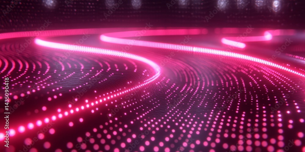 Poster futuristic path of lights: abstract illuminated digital lines weave a mesmerizing path, evoking a se