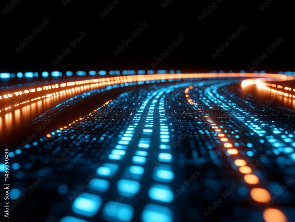 Poster digital data flow: a mesmerizing, vibrant depiction of a data stream, showcasing the intricate pathw
