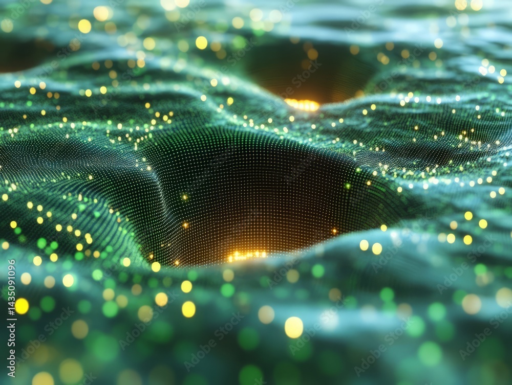 Poster illuminated futuristic landscape: an abstract digital rendering showcases a vibrant landscape of und