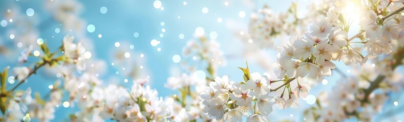 Fototapeta premium Close up of white flowers blooming on every branch of the tree