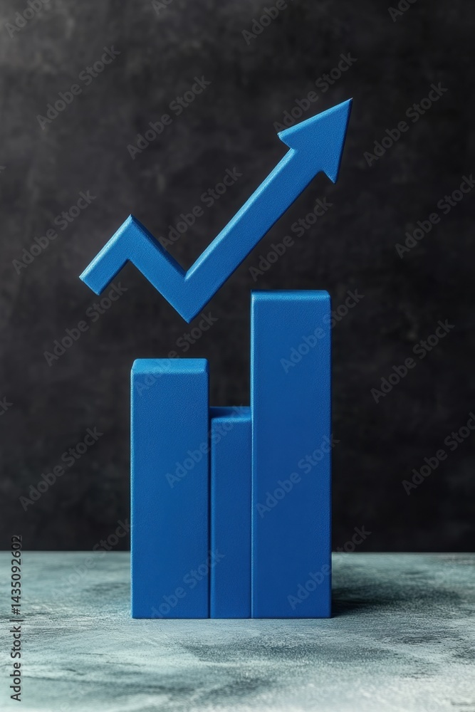 Poster blue growth chart symbolizing financial success and upward trend on textured surface against a dark 