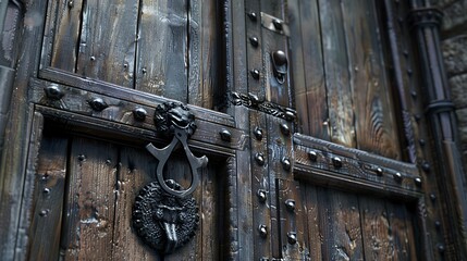 Heavy Wooden Door with Lion Head Knocker