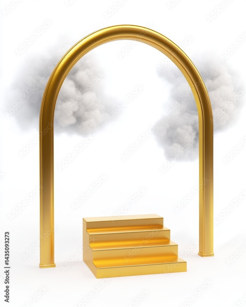 Poster golden archway with steps and dreamy clouds a minimalist and elegant design for product display or c