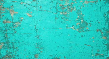 Distressed turquoise paint texture with cracks and peeling surface