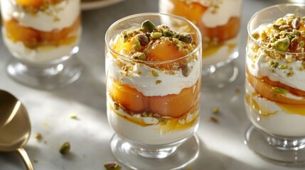 Layered dessert cups with honeyed melon and whipped cream