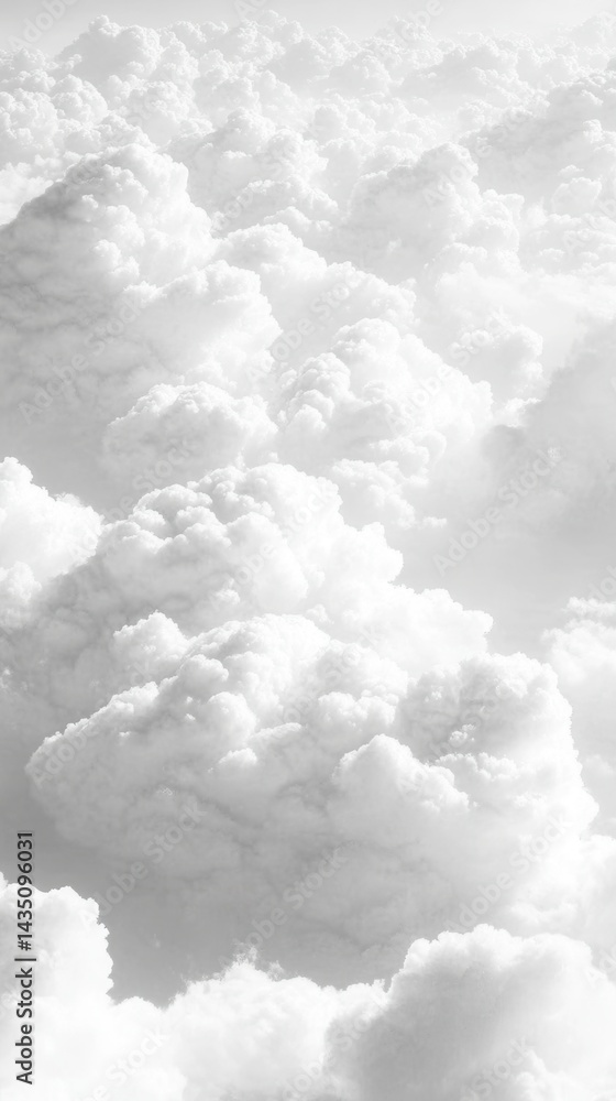 Poster ethereal view of soft fluffy clouds under bright sunlight creating a serene and peaceful atmosphere 