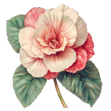 watercolor begonia flower with pink and white petals clip art preview