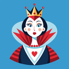 Alice in Wonderland Queen of Hearts clipart. The image shows a stylized depiction of the Queen of Hearts with a crown and a high collar. Vector illustration design.