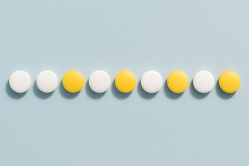 Row of Pills Yellow and White Medication Tablets