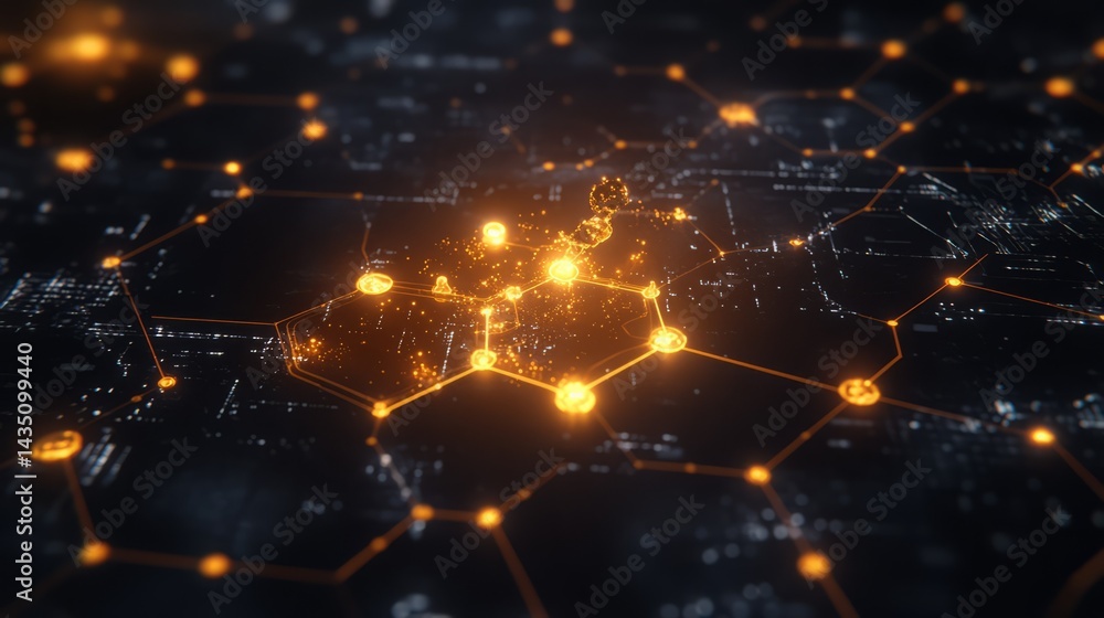 Poster illuminating connectivity: a mesmerizing digital representation of network connections, bathed in ra