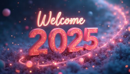 Sparkling Welcome 2025 Festive New Year Celebration with Glowing Lights and Glittering Decorations