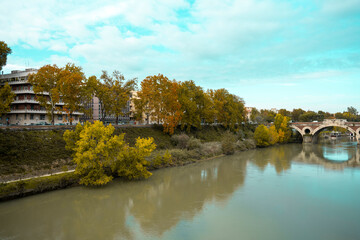 Fototapeta premium The Tiber is the third-longest river in Italy and the longest in Central Italy, rising in the Apennine Mountains in Emilia-Romagna and flowing 406 km through Tuscany, Umbria, and Lazio, where it is jo