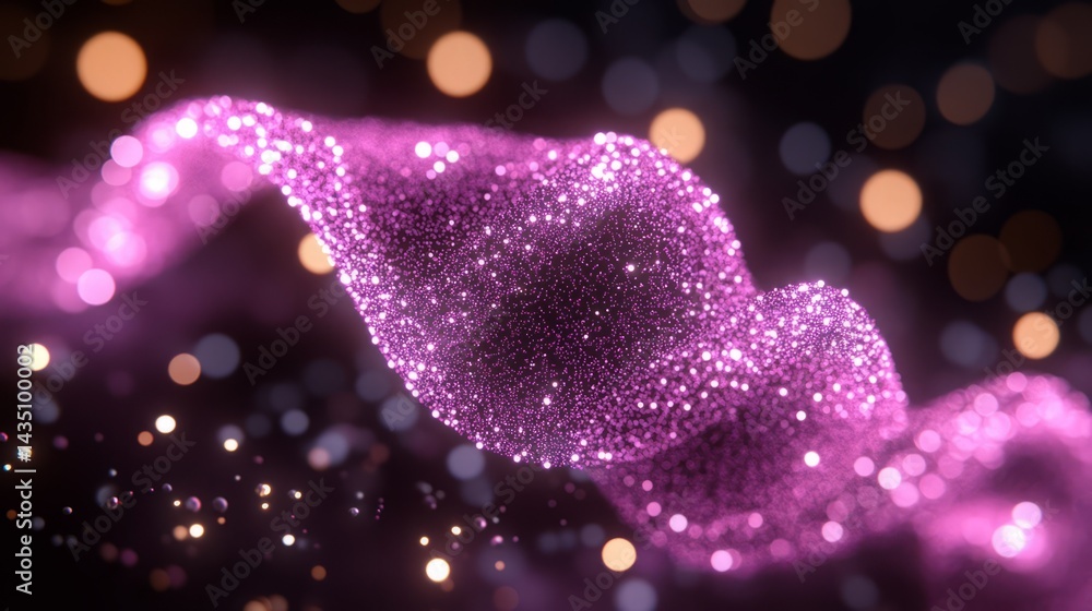 Poster abstract glittering particle swirl: captivating image featuring a swirling ribbon composed of gliste