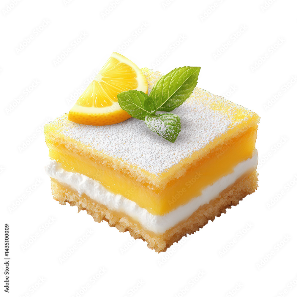 Poster a delicious lemon dessert. featuring layers of bright yellow lemon curd and whipped cream. topped wi