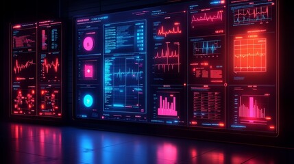 Digital Data Visualization: A futuristic display showcases complex data analysis, with vibrant graphics and charts reflecting modern technological progress.