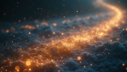 Obraz premium Ethereal cloudscape with glistening golden light, captivating magical abstract background ideal for fantasy and dreamlike themes