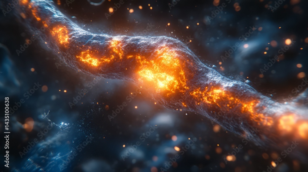 Aufkleber celestial river: a dynamic image of a cosmic river flows through a nebula of blues and oranges, spar