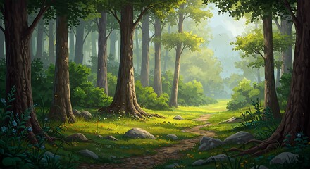 Obraz premium Sun-Dappled Path, Whispering Woods AI Generated