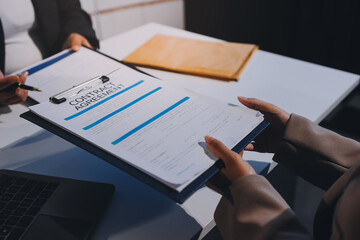 Concept of legal counseling. The lawyer or legal counsel is listening and providing advice to business people.