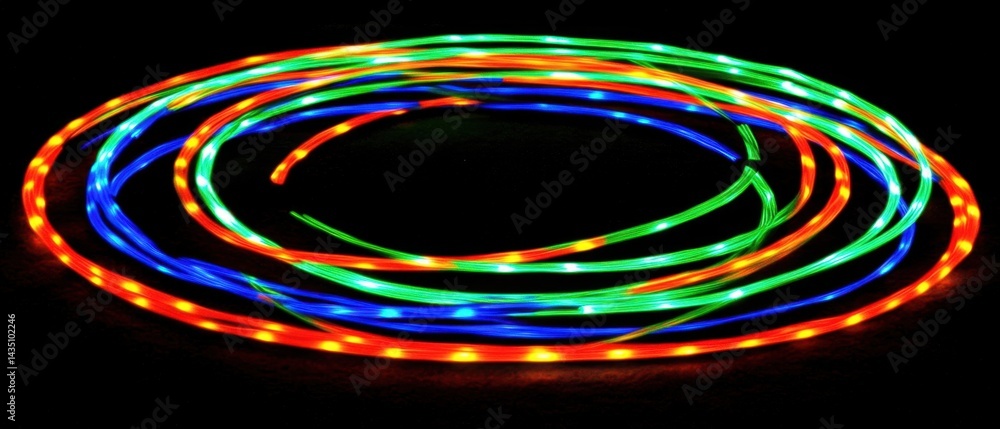 Poster vibrant led rope light display against a dark background creating a mesmerizing colorful pattern wit