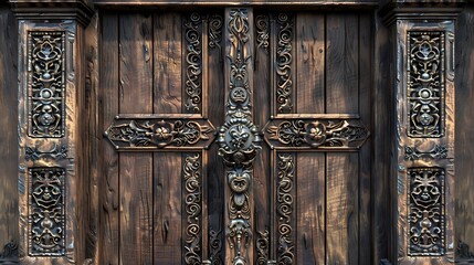Ornate Wooden Door with Intricate Carvings
