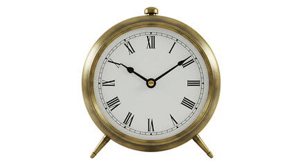 Elegantly styled brass alarm clock with a minimalist design on a clean white surface