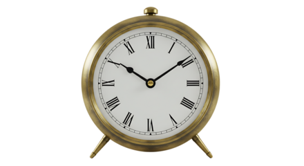 Elegantly styled brass alarm clock with a minimalist design on a clean white surface