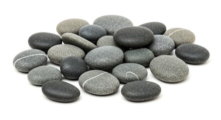 Pile of Smooth Gray Stones on White Background