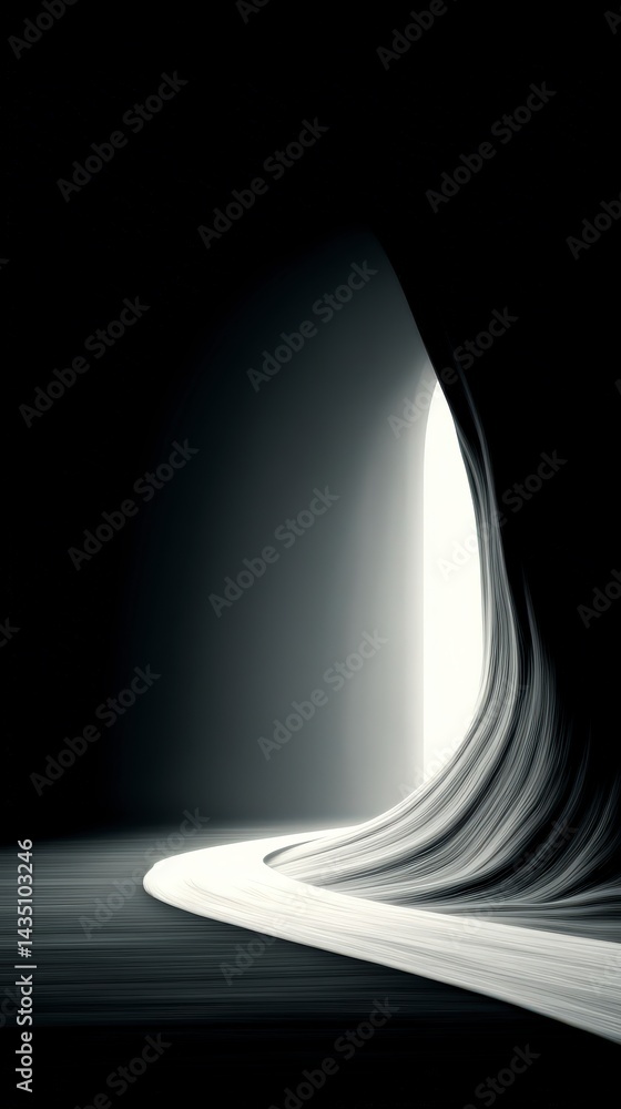Poster abstract dark tunnel light path glowing lines modern architecture futuristic design 3