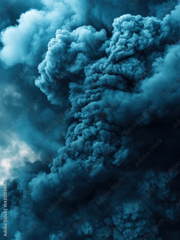 Poster dramatic teal cloudscape with towering cumulus formations against a dark sky creating a moody and at