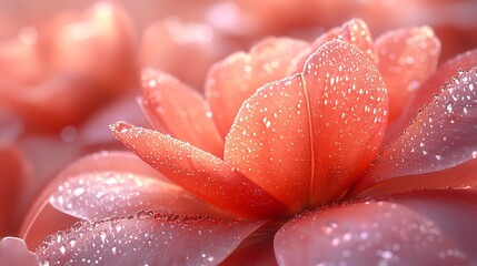 Fototapeta premium Close-up of a vibrant pink flower with dew drops, surrounded by soft-focus floral background
