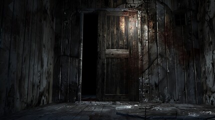 Dark Wooden Room with Open Door
