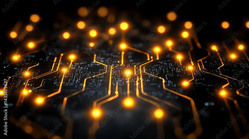 Poster illuminated circuit board: a visually stunning and intricate computer circuit board, bathed in an et