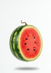 Sliced Watermelon Showing Juicy Red Flesh and Seeds on White