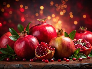 Happy Yalda Night: Pomegranates & Festive Red Background - Stock Photo