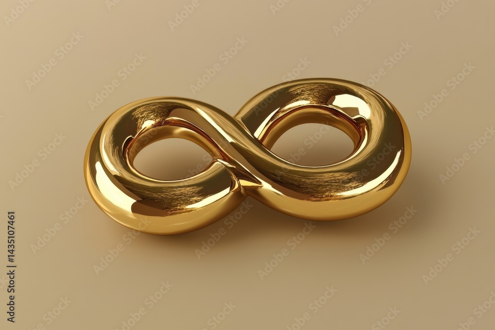 Aufkleber golden infinity symbol on a beige background symbolizing eternity endlessness and continuity in a mo