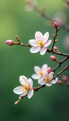 Obraz premium Soft pastel flowers on willow branches against blurred background, background, pastel