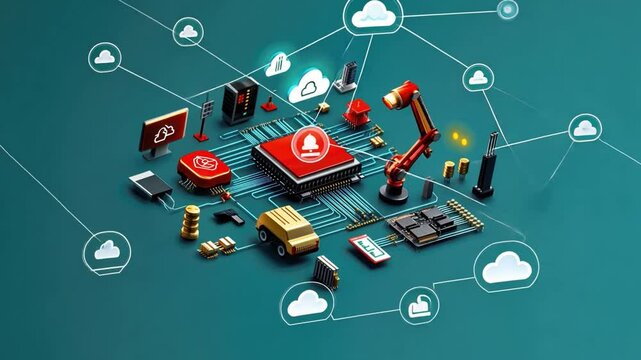 The Future is Now: A digital illustration of a interconnected network of devices, signifying the convergence of technology and the internet of things, with a focus on cloud computing, automation.