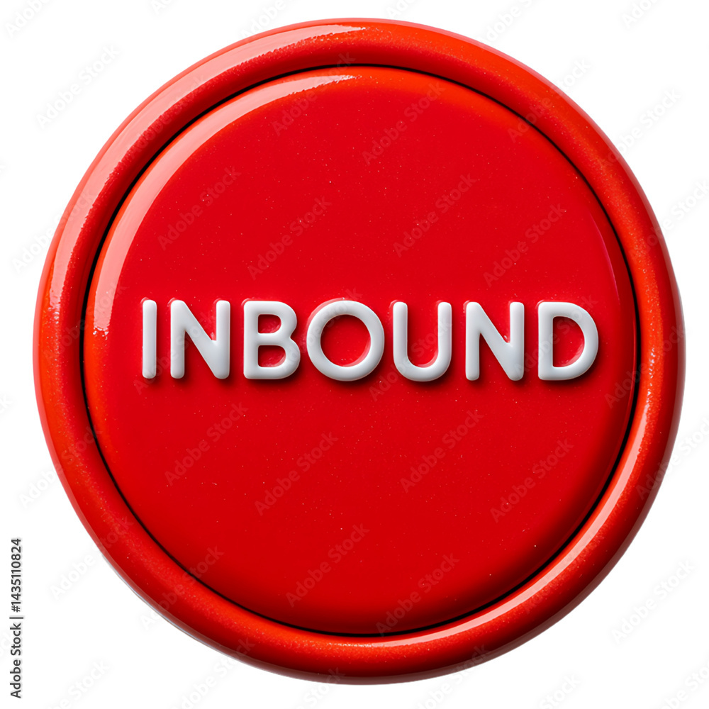 Poster a bright red circular button with the word 