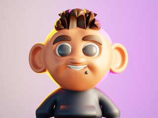 Charming cartoon character with spiky short hair and a lip piercing, grinning confidently.