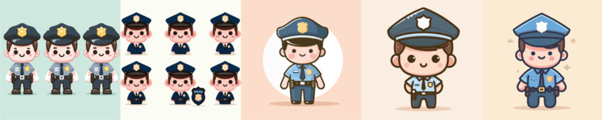 set of vector images of men wearing police uniforms
