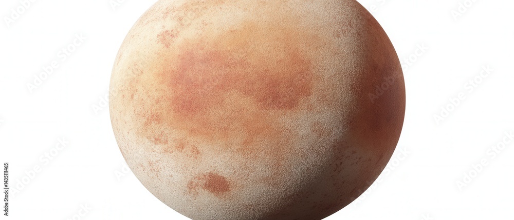 Poster textured planetary sphere with mottled surface and subtle color variations against a white backdrop 