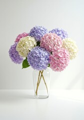 Hydrangea Flowers in Vase Pastel Colored Floral Arrangement