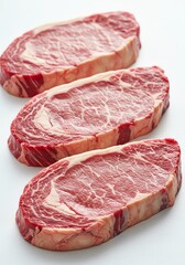 Obraz premium Raw Beef Steaks Marbling on White, Ready for Cooking